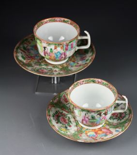 Set of Fine 19thC Chinese Porcelain Cup Saucers Canton Guangxu Famille