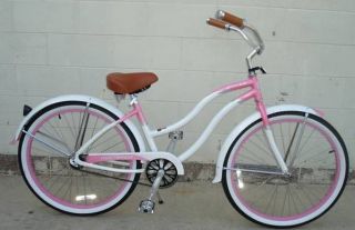 New 26 Aluminum Alloy Frame Beach Cruiser Bicycle Bike White Lady for