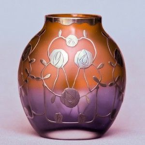 Exquisite Loetz Silver Deposit Studio Art Glass Cranberry Arts Crafts
