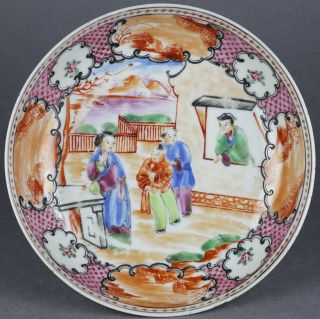 Antique Chinese Canton Famille Rose Boy at Window Saucer Dish 18th C