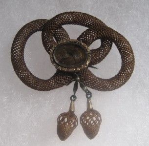 Victorian Hair Brooch w Acorn Drops Fab Condition Mourning Jewelry NR