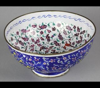 Fine Antique Indian Enamelled Bowl with Birds C 1920
