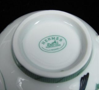 Hermes Toucan Bird Porcelain Cup & Saucer Set Limoges White w/ Green