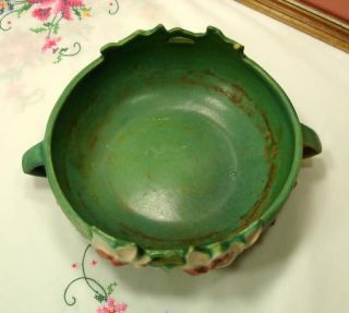 Roseville 448 8 Magnolia Brown Green Double Handled Console Bowl