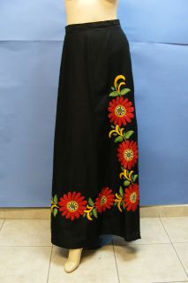 Vtg s America Mexican H Embroidered Black Floral Wrap Cover Up Maxi