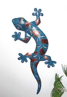 Eidechse Gecko Metall RIESIG Wanddeko Blau Kupfer 80 cm