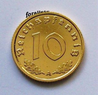 10 Reichspfennig 1939 mit HK   24 Karat vergoldet  