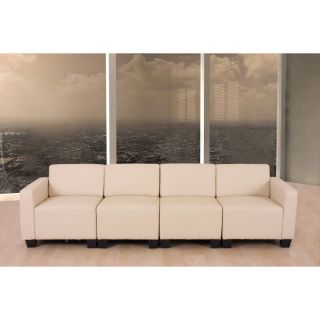 Modular 4 Sitzer Sofa Couch Lyon, Kunstleder creme rot schwarz
