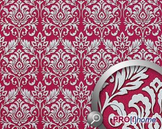 Barock Vliestapete Damask Ornament himbeer rot grau  10,65 qm