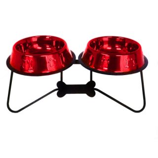 Platinum Pets Bone Tie Double Diner Stand   Red