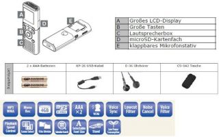 Olympus VN 713PC Diktiergerät (4 GB Speicher, Micro SD Kartenslot