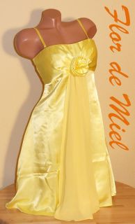  Empire Abendkleid Cocktailkleid Kleid Maxikleid gelb rose Chiffon 44