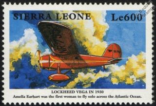 Amelia Earhart LOCKHEED VEGA Aircraft Mint Stamp (1999 Sierra Leone
