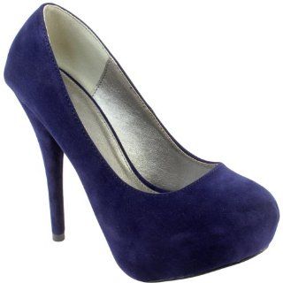 Damen Schuhe High Heel Wildleder Pumps Shoes Blau Schuhe