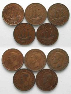 GREAT BRITAIN 1/2 Penny 1945,48,49,50,51 GEORGE VI # 72874