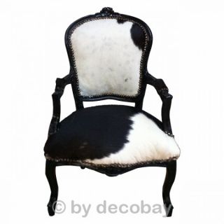 Loungestuhl Tierfell Salon Stuhl mit Armlehnen schwarzer Sessel mit