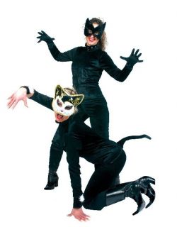 Catsuit Katzen Kostüm Anzug Overall Damen schwarz