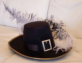 Musketier Hut schwarz gold mit Feder zum Kostüm Karneval Fasching