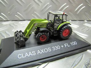 Claas Axos 330 + FL 100 Traktor m. Frontl. Schuco 187