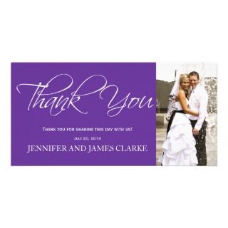 Purple White Wedding Photo Thank You Photo Cards