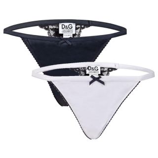 Dolce & Gabbana D&G D & G String Tanga Satin Spitze schwarz flieder S