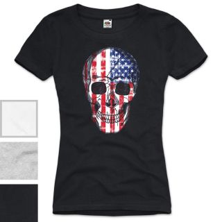 USA Skull Damen T Shirt Totenkopf Vintage Amerika United States XS S M
