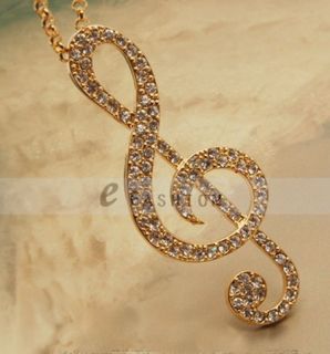 Halskette Strass Music symbol Anhänger Damen Lange Kette necklace NEU