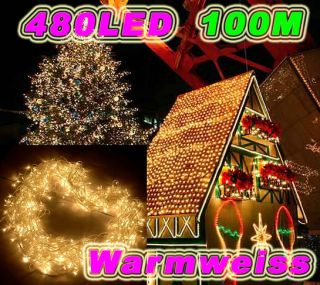 NEU warmweiss 100M 480 LED Lichterkette Weihnachten Innen Aussen