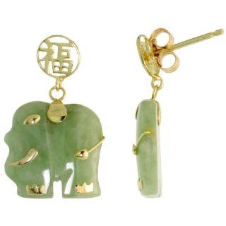 14 Karat Gold Good Luck Jade Elefanten Baumelnde Ohrringe, (22mm) hoch
