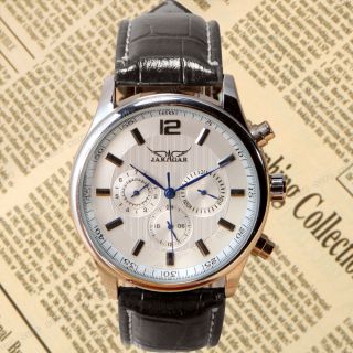 Armbanduhr Mechanisch Herrenuhr Uhr weiss Kunstleder Datum Skelett 132