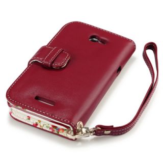 PU Leather Wallet Case for HTC One X + 2 PC LCD Guard / Red, Floral