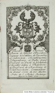 1767 Kupfer Wappen Spiegel zum Desenberg Freiherr von bayerischer