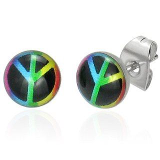 7mm Edelstahl Multi Colour Gay Pride Peace Sign Circle Ohrstecker