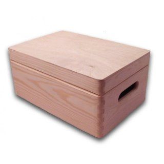 große Aufbewahrungsbox/ Holzkiste mit Deckel und Grifflöchern Kiefer