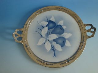 0411A1 165 Jugendstil Keramik Tortenplatte mit Montur
