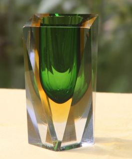 Murano Vase 3 farbig cube Poli Venedig Facettschliff grün