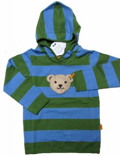 STEIFF® Sweatshirt Hoodie hellblau/grün gestreift Teddy Gr. 68   86