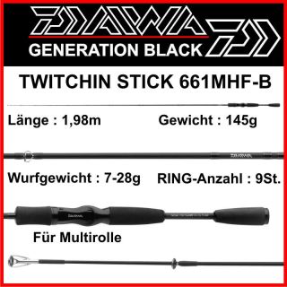 DAIWA GENERATION BLACK GB TWITCHIN STICK 661MHF BAITCAST ART 11914 196