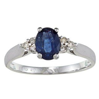 10k Weißgold Echter Blauer Saphir und Diamant Ring (1/8 cts)