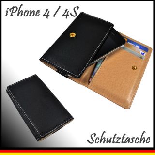 iPhone 4 & 4S Edel Etui Portemonnaie Ledertasche Leder Tasche Cover