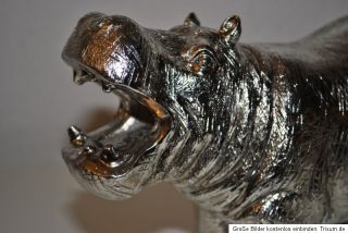XL Figur Skulptur Nilpferd, Flußpferd, Hippo, Deko, silber 27 cm Neu