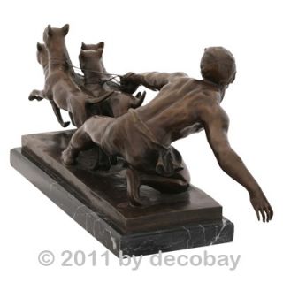 Dogsitter Mann Hunde Bronzeskulptur Helety Art Deco Bronze Tier Figur