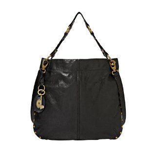 FOSSIL Damen Handtasche Schultertasche aus schwarzem Leder mit Nieten