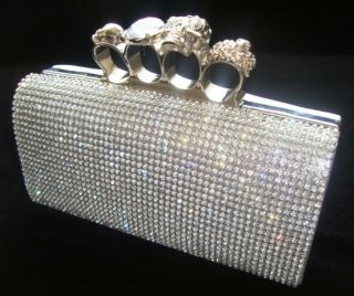 Shimmering Silver Knuckle Diamante Encrusted Evening Hand Bag Clutch