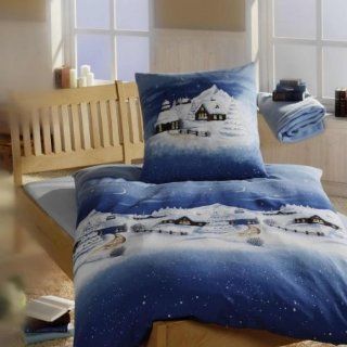 Linon Bettwäsche Weihnachtsbettwäsche Winterlandschaft in blau