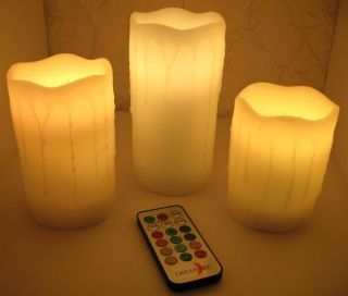 LED Echtwachskerzen 3er Set mit Farbwechsel LED und Fernbedienung