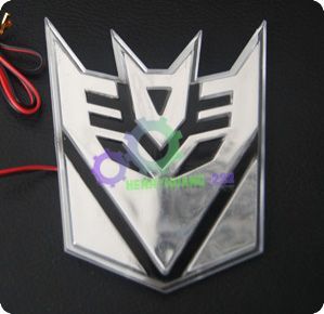 LED Transformer Decepticon Car Emblem White Lights Silver Badge