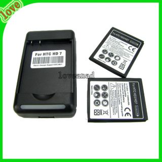 2x 1500mAh battery +Charger for HTC Wildfire S G13 A510E HD3 HD7 T9292
