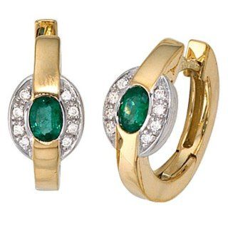Creolen Creole mit Smaragd grün 16 Diamanten Brillanten 585 Gold