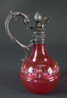 WMF Historismus Karaffe   rosa Glas mit Drachenhenkel